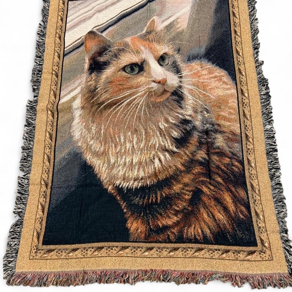 Vintage kitty cat woven tapestry blanket brand new with tags 28x78